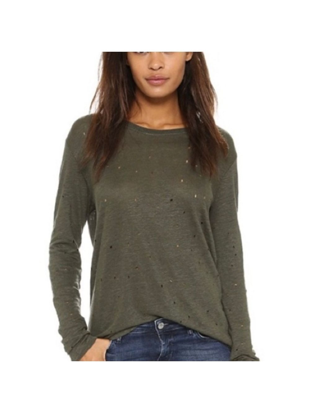 IRO Marvina Distressed Linen Long Sleeve Top, Size M